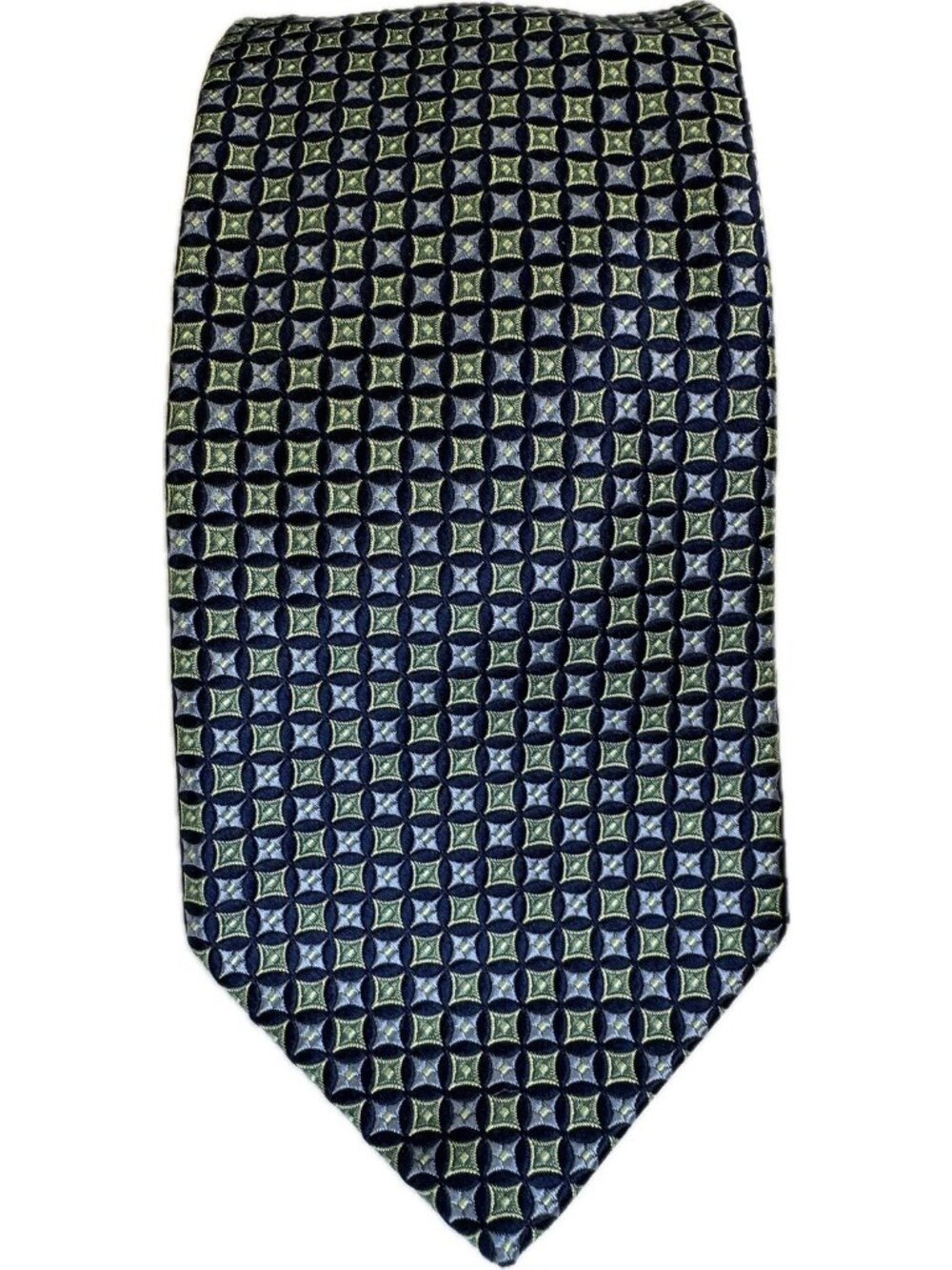 Brooks Brothers Blue Green Geometric Foulard Medallion Silk Tie L: 58” USA